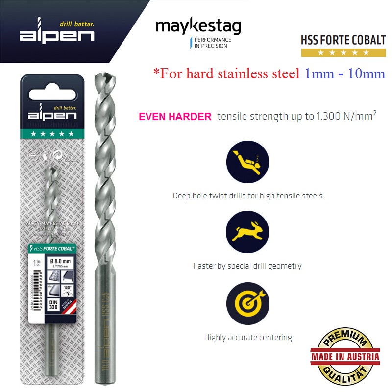 Alpen(1mm-10mm) ดอกสว่านโคบอลต์สแตนเลส HSS Forte A183