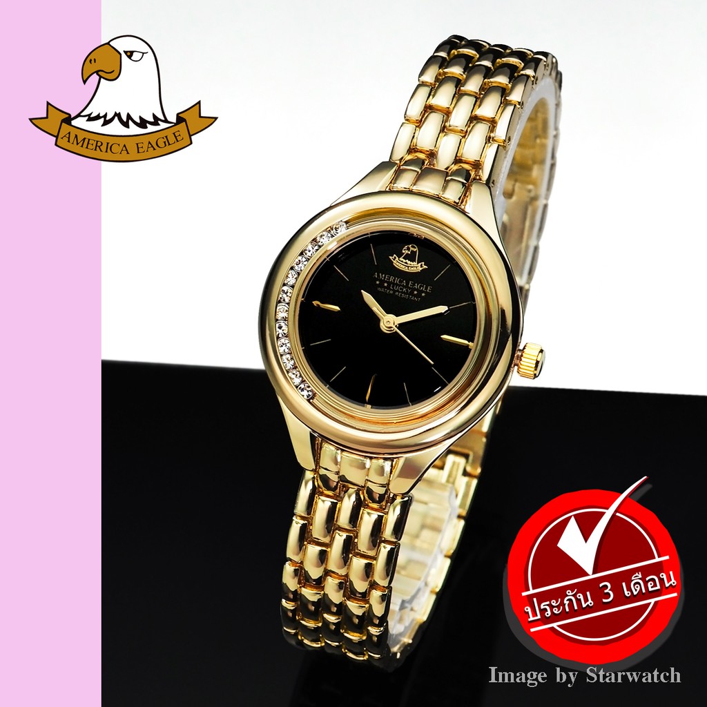 AMERICA EAGLE นาฬิกาข้อมือผู้หญิง สายสแตนเลส รุ่น AE101L - Gold/Black
