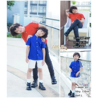 ⭐️Littlestar 👦🏻 เสื้อเชิ้ตเด็ก สีพื้น คอสูท ปักOriginal ผ้าอ๊อกฟอร์ด 14 สี [ราคาต่อ1ตัว] BHS0034