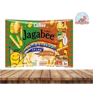 Calbee Jagabee มันฝรั่งอบกรอบ ขนาด 48 g. มี รส เนย 3 ซอง รสโชยุ  3 ซอง  (1  ห่อ มี 6 ซองเล็ก) カルビー ジャガビー パティーパック