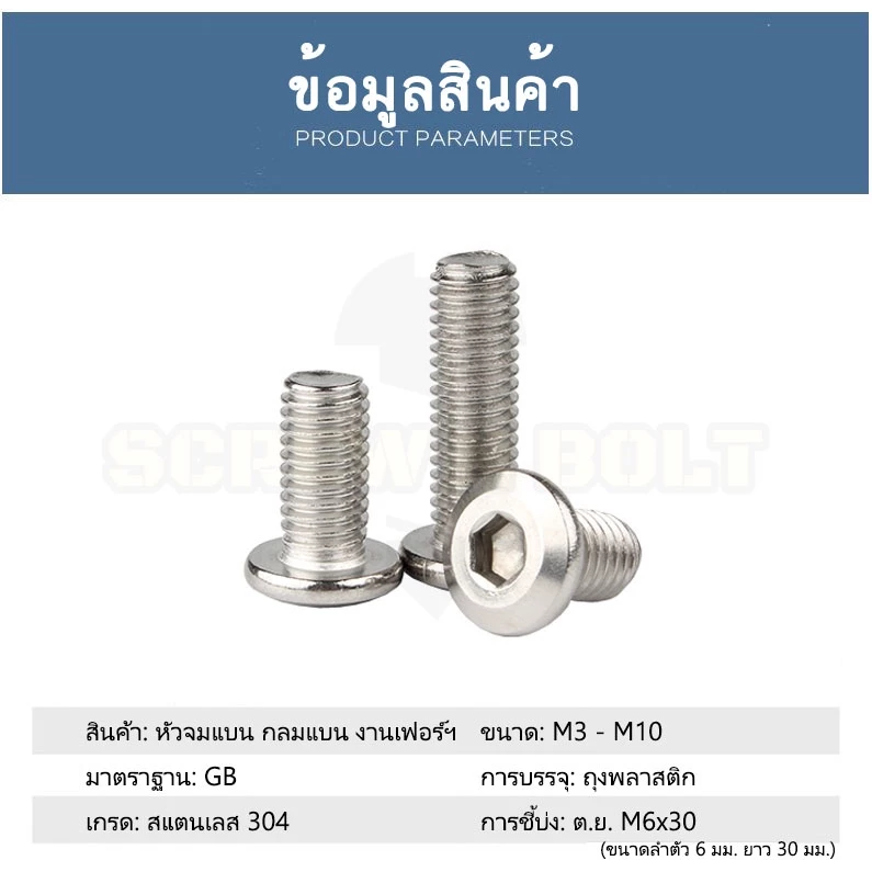 สกรูหัวจมแบน สแตนเลส 304 M6 M8 M10 Round Flat Hex Socket thumbnail 7