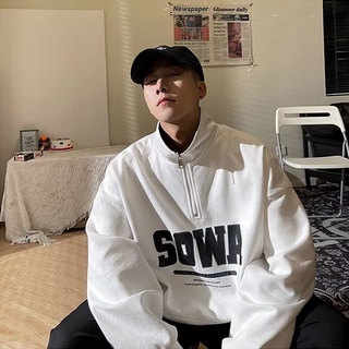 เสื้อแจ็กเก็ต คอเต่า แต่งซิปครึ่ง สไตล์อเมริกัน สตรีท ตะวันตก แฟชั่นคู่รัก สําหรับผู้ชาย (M-3XL)
