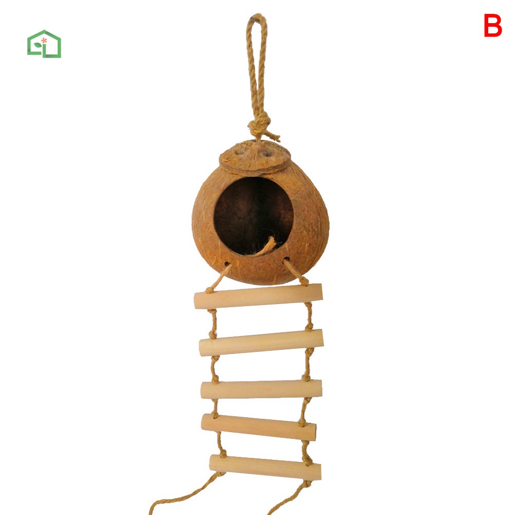Curated visual reference: Visual Reference: Nu Birds Coconut Shell Breeding Nest Parrots Hamster Climb Ladder