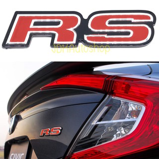 ป้ายโลโก้ ติดรถ Logo RS อาร์เอส สีแดง ขอบเงิน พื้นดำ Racing ติดท้ายรถ ติดกระจังหน้ารถยนต์