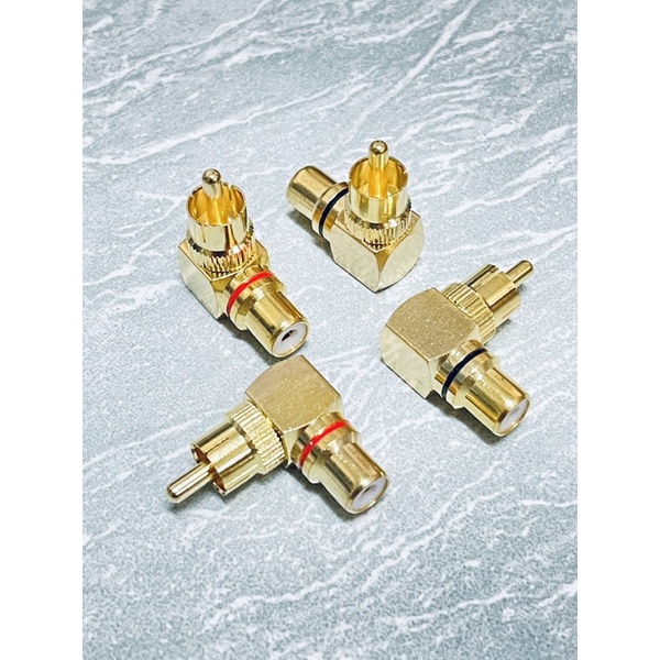 ใหม่2 Pcs ทองแดง L-Shaped RCA ด้านขวาข้อศอกข้อศอก90องศาชาย Conversion 1ชาย1หญิงผนังสัญญาณสายสมบัติ