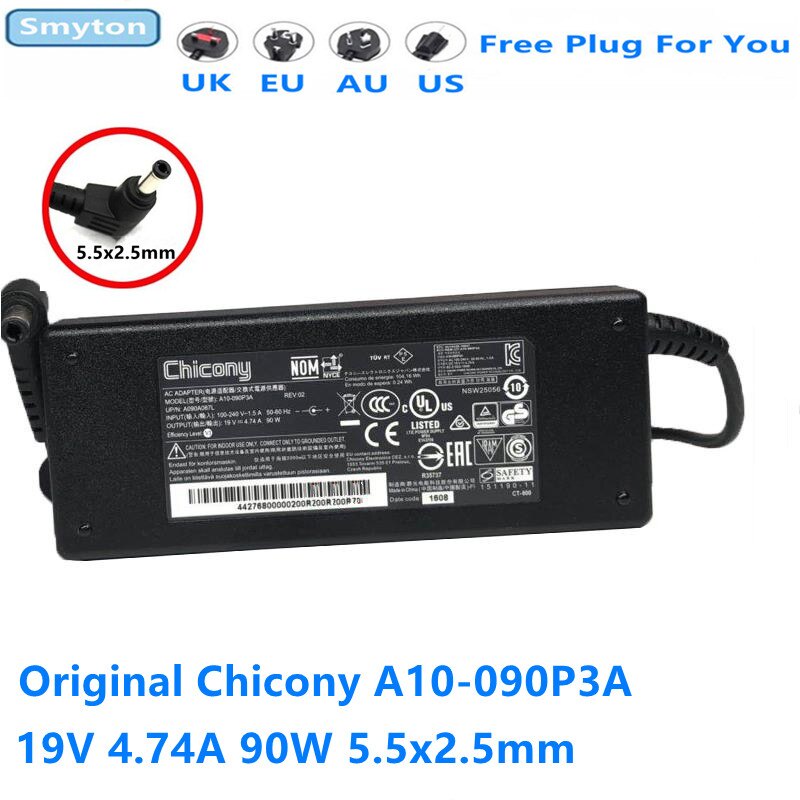 AC Adapter Charger สําหรับ Chicony 19V 4.74A 90W 5.5x2.5 มม.A10-090P3A A15-090P1A A17-090P1A แล็ปท็อ