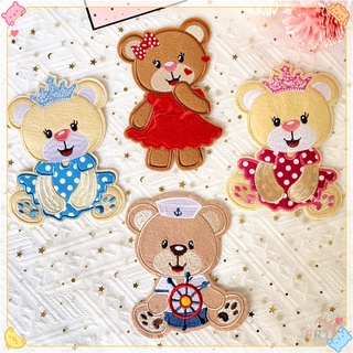 ♚ แผ่นแพทช์เหล็ก ลายการ์ตูนสัตว์ - Sweet Bears ขนาดใหญ่ ♚ แผ่นแพทช์รีดติดเสื้อ DIY 1 ชิ้น