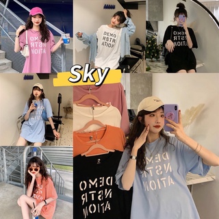 Sky เสื้อ DEMO -Oversize- สีสดใส สไตล์เกาหลีน่ารัก เสื้อยืดนิ่ม แขนสั้นแฟชั่น เนื้อผ้าดี T6655