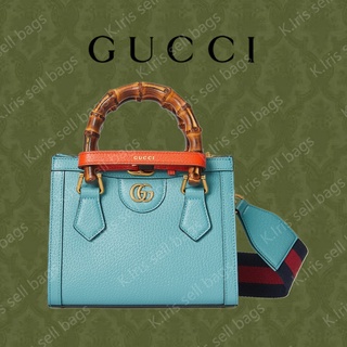 Gucci/ GG/ Gucci Diana กระเป๋าไม้ไผ่ขนาดเล็ก หนังสีฟ้าอ่อน