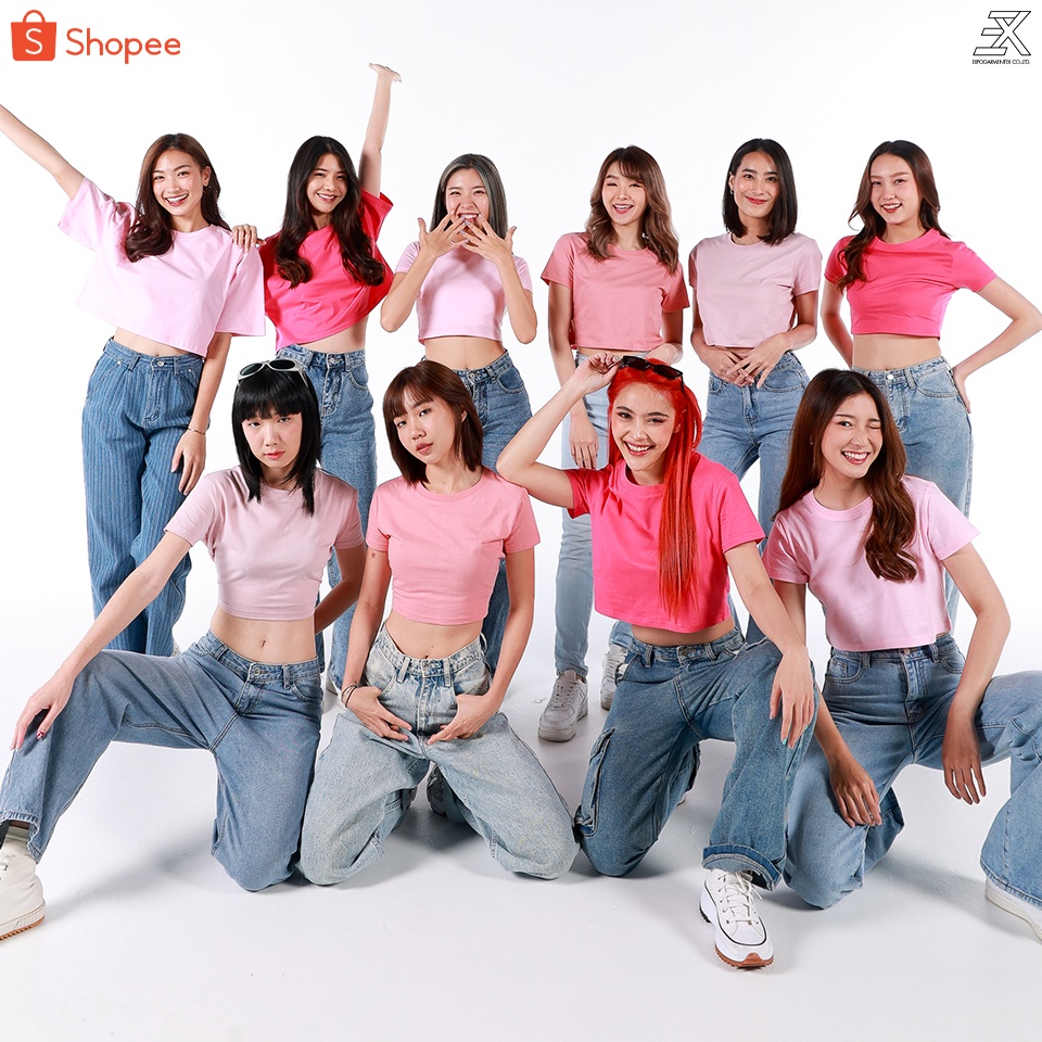 Expogarment เสื้อครอป สีชมพู เอวลอย PINK CROP แขนสั้น คอกลม ผ้าคอตตอน มี3ทรง 4 โทน (ชมพูอ่อน บานเย็น พีช ชมพูนู้ด)