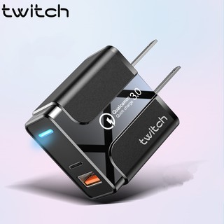 Twitch อะแดปเตอร์ชาร์จโทรศัพท์มือถือ USB 36W 3.0 PD ชาร์จเร็ว พร้อมไฟแสดงสถานะ LED สําหรับชาร์จโทรศัพท์มือถือ Samsung