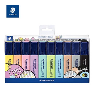 [แพ็ค 10 ด้าม] STAEDTLER ปากกาเน้นข้อความ หัวตัด 1-5 mm 10 สี สีไม่ซีดจาง highlighter ปากกาไฮไลท์ รุ่น 364 CWP10