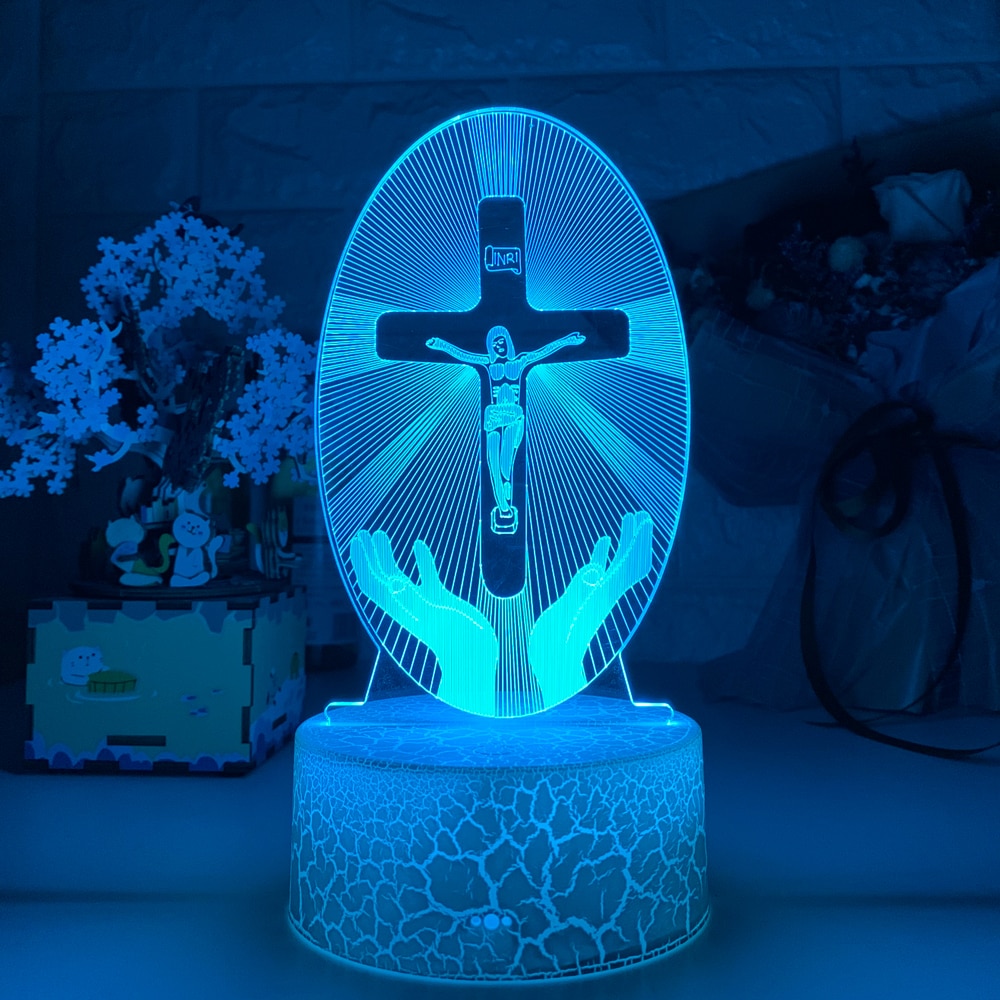 โคมไฟ Led อะคริลิค รูปไม้กางเขนพระเยซู เปลี่ยนสีได้ สําหรับตกแต่งข้างเตียง โบสถ์