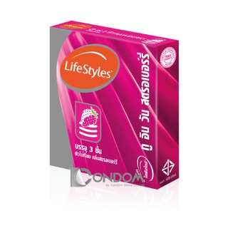 ถุงยางอนามัย LifeStyles 2 in 1 Strawberry ไลฟสไตล์ ทู อิน วัน สตรอเบอร์รี่ 1 กล่อง (3 ชิ้น)