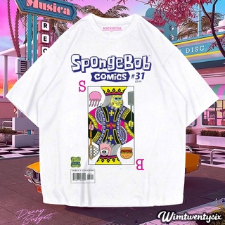 [S-5XL]เสื้อยืดแขนสั้น พิมพ์ลาย King VINTAGE SPONGEBOB สีขาว