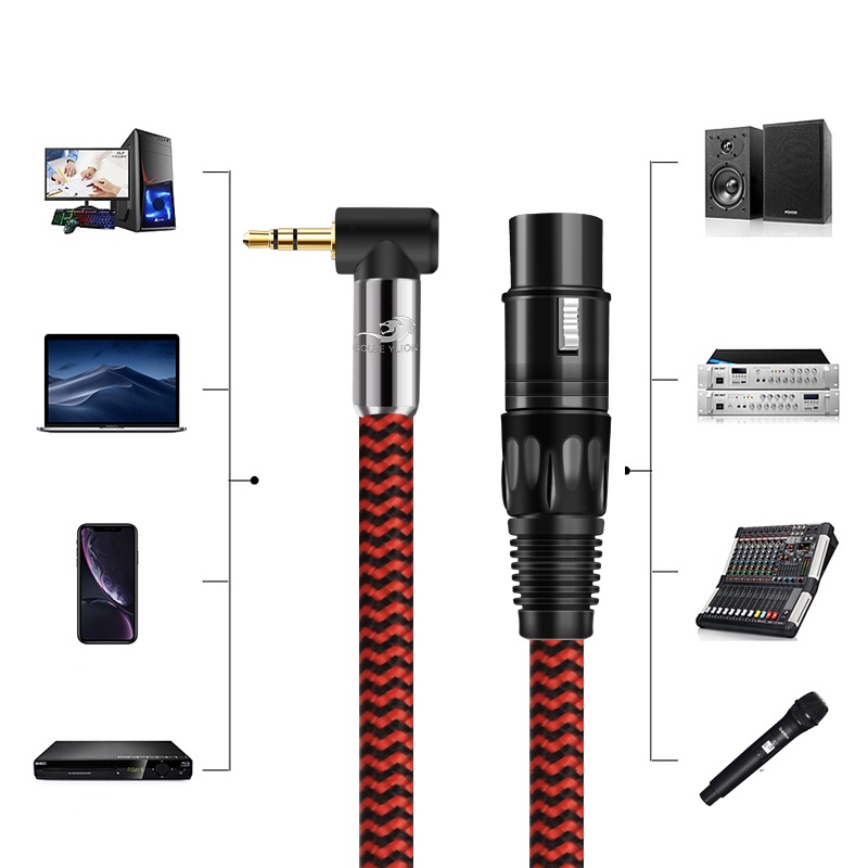 Golley LION สายเคเบิลแจ็คไมโครโฟน 3.5 มม. เป็น XLR ตัวเมีย XLR เป็น 1/8 นิ้ว