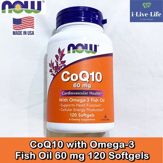 โคคิวเท็น CoQ10 with Omega-3 Fish Oil 60 mg 120 Softgels - Now Foods #Q10 #คิวเทน #โคเอนไซม์คิวเทน Q-10