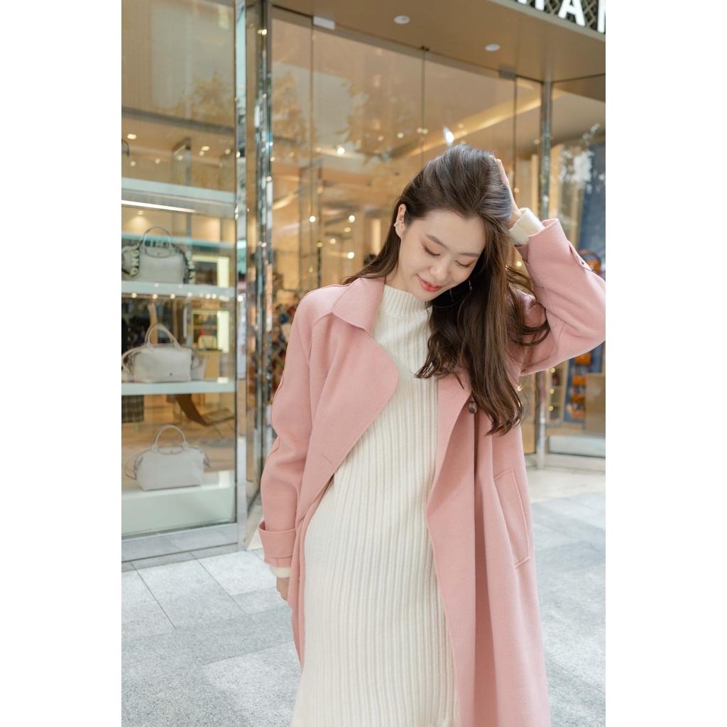 Seoul trenchcoat สีชมพู เทรนโค้ทผ้าวูล พรีออเดอร์