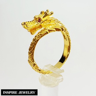 Inspire Jewelry (NN) , แหวนมังกร ตัวเรือนหุ้มทองแท้ 24K  ตาประดับทับทิม นำโชค เสริมดวง สวยหรู พร้อมกล่องทอง