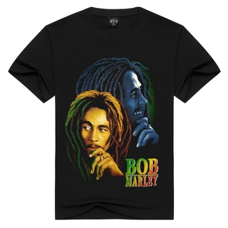 T-shirt เสื้อยืดลําลอง ผ้าฝ้าย 100% แขนสั้น พิมพ์ลาย Bob marley ทรงหลวม สไตล์ฮิปฮอป สําหรับผู้ชาย S-5XL