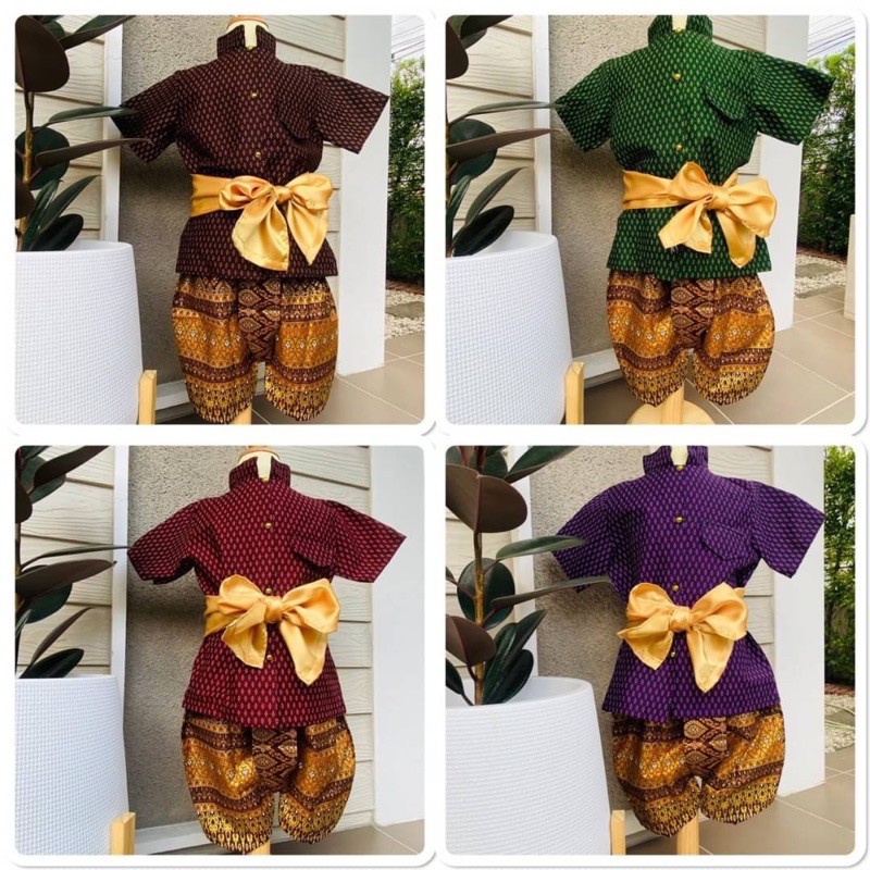 ชุดไทยเด็กผู้ชาย รุ่นราชปะแตนพี่หมื่น เสื้อทำจากผ้าคอตตอนพิมพ์ลาย ยกเซต  (เสื้อ+โจงกระเบน+ผ้าคาดเอว)
