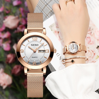 นาฬิกาข้อมือผู้หญิงนาฬิกากันน้ำนาฬิกากันน้ำขั้นสูงWomens Watch Luminous Waterproof Double Calendar Female Student Steel Strap Watch