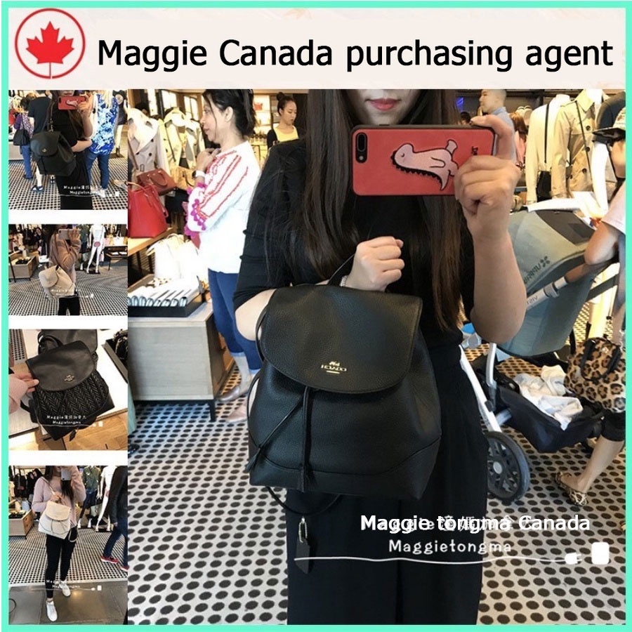 #Maggie Canada# ของแท้ 100%Coach Pennies Backpack กระเป๋าเป้สะพายหลังผู้หญิง Drawstring Backpack Large สีน้ำตาล, Black