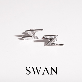 SWAN - Lightening Stud Earring ต่างหูเงินแท้ ทรงสายฟ้า ฝังเพชรคิวบิกเซอร์โคเนีย cubic zirconia