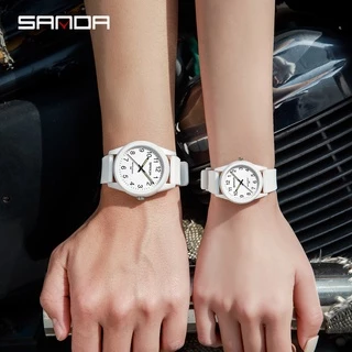 Sanda นาฬิกาข้อมือควอตซ์ดิจิทัล หน้าจอ LED สีพื้น สไตล์โรแมนติก สําหรับคู่รัก 6088-89/14