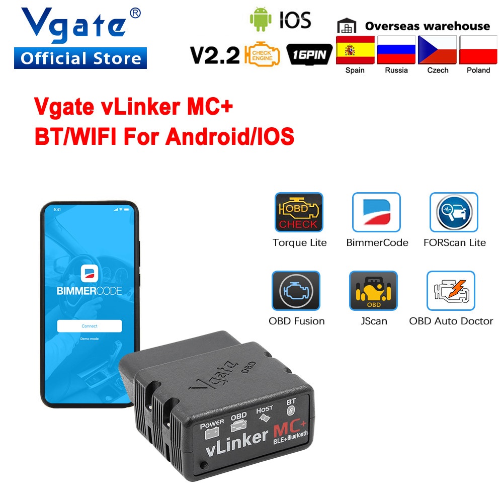 Vgate vLinker MC+ ELM327 wifi เครื่องสแกนเนอร์รถยนต์ OBD2 Auto BT4.0-เครื่องมือวินิจฉัยไร้สายสําหรับ