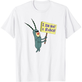 เสื้อยืดผ้าฝ้ายพรีเมี่ยม เสื้อยืดผู้ใหญ่ พิมพ์ลาย SpongeBob SquarePants - Plankton - I am Not a Roach! เสื้อยืด สําหรับผ