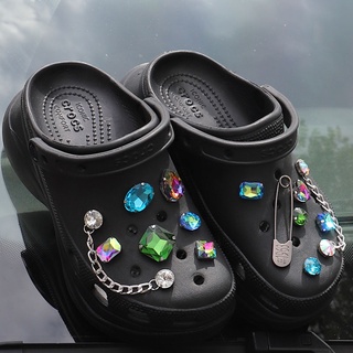 เพชรโลหะ Crocs พินชุดสี Rhinestones Jibbits โซ่อัญมณี Jibitz Crocks สําหรับผู้หญิงรองเท้าอุปกรณ์เสริมเสน่ห์รองเท้า Pins ตกแต่ง