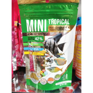 อาหารปลาเล็กBoost​ mini Tropical สำหรับปลากินอาหารผิวน้ำ ผลิตภัณฑ์เป็นผง ปริมาณ 60 กรัม