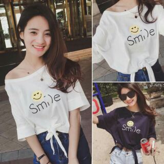 เสื้อปาดไหล่สกินลายSmile