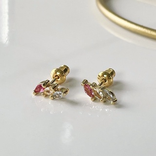 glisterr - multi gem stud ต่างหูประดับเพชร cz หลากสี ชุบทอง 18k