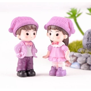 คู่หนุ่มสาวสุดหวาน [ เซต 2 ชิ้น ] ตุ๊กตาจิ๋ว โมเดลจิ๋ว แต่งสวน
