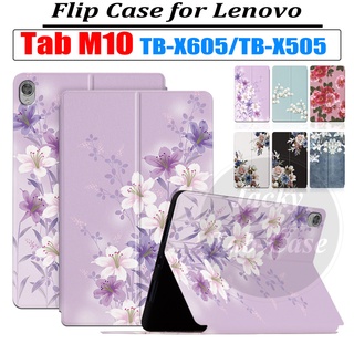 เคสแท็บเล็ตหนัง PU ฝาพับ ลายดอกไม้ กันเหงื่อ คุณภาพสูง สําหรับ Lenovo Tab M10 10.1 นิ้ว TB-X505 TB-X605L X605F X605M