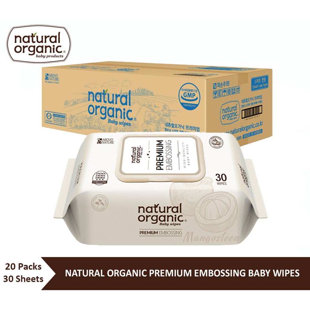 Natural Organic,Premium Embossing Baby Wipe (Portable Cap Type, 20*30 Sheets)