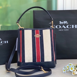 🎀 (สด-ผ่อน) กระเป๋า bucket ลายแถบ 8 นิ้ว Coach CA178 Mollie Bucket Bag 22 In Signature Jacquard With Stripes