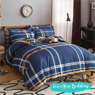 Sweet Kip Bedding ผ้าปูที่นอนขนาด 3.5ฟุต, 5ฟุต, 6ฟุต พร้อมผ้านวมขนาด 180 x 220 เซ็นติเมตร รวม 6 ชิ้น ลายสก๊อตใหญ่น้ำเงิน