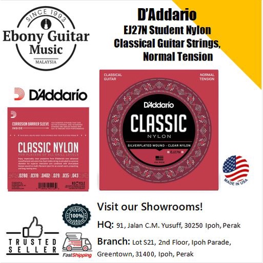D’Addario EJ27N Student Nylon Classical Guitar Strings, Normal Tension