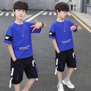 Mykidswants ชุดเด็กผุ้ชาย เสื้อขยีใบเด็ก เส้อผ้าฤดุร้อนมาใหม่ ชุดเสื้อเด็กชาย แขน+ขาสั้น พิมพ์ลายเท่ๆ แฟชั่น 2203709