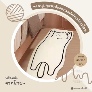 [พร้อมส่ง ]🐈🌷พรมเช็ดเท้าแมว พรมแต่งห้อง พรมลายแมวminimal พรมนุ่ม แต่งห้องนอน ห้องน้ำ ขนาด 40*100 cm.