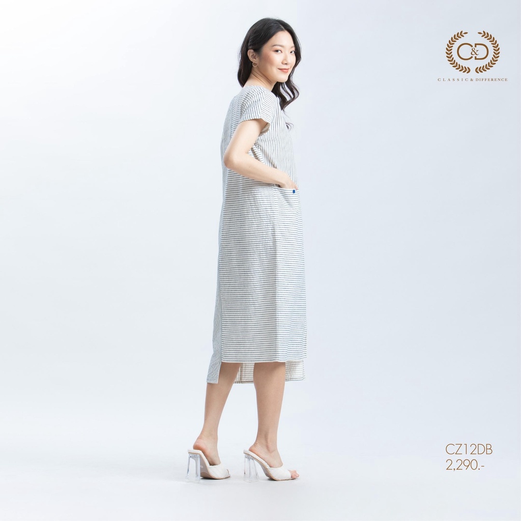 C&D woman's Dress Minimal Navy เดรส ลายปัก คอกลม แขนสั้น สีกรม CZ12DB — صورة 2