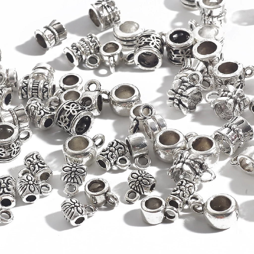 20 ชิ้น Vintage แหวนเงินลูกปัด fit Charms DIY สร้อยข้อมือยุโรปสําหรับเครื่องประดับทําโลหะ