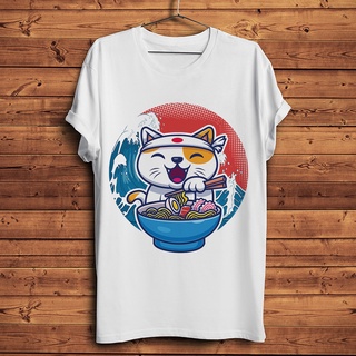 ขายดี!เสื้อยืดแขนสั้นลําลอง พิมพ์ลายอนิเมะแมวนําโชค Maneki neko สีขาว สไตล์สตรีท สําหรับผู้ชาย และผู้หญิงS-5XL