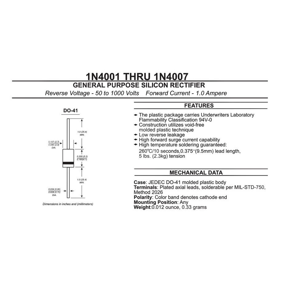 1N4007 Diode ไดโอด 10 ชิ้น แปลงไฟ 1A 1000V Rectifier 10Pcs Diode