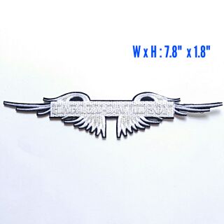 HD Silver Wing ป้ายปักลายฮาร์เล่ย์ ตัวรีดติดเสื้อสีขาว ดำ ขนาด 7.8"*1.8"นิ้ว