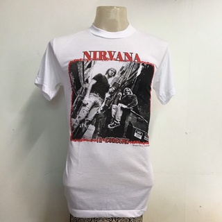 HH . NIRVANA 1970s เสื้อยืดวินเทจ เสื้อวง วงร็อค เสื้อโอเวอร์ปริ้นส์ Nirvana เสื้อ3D สไตล์วินเทจ AcDc Labe cotton