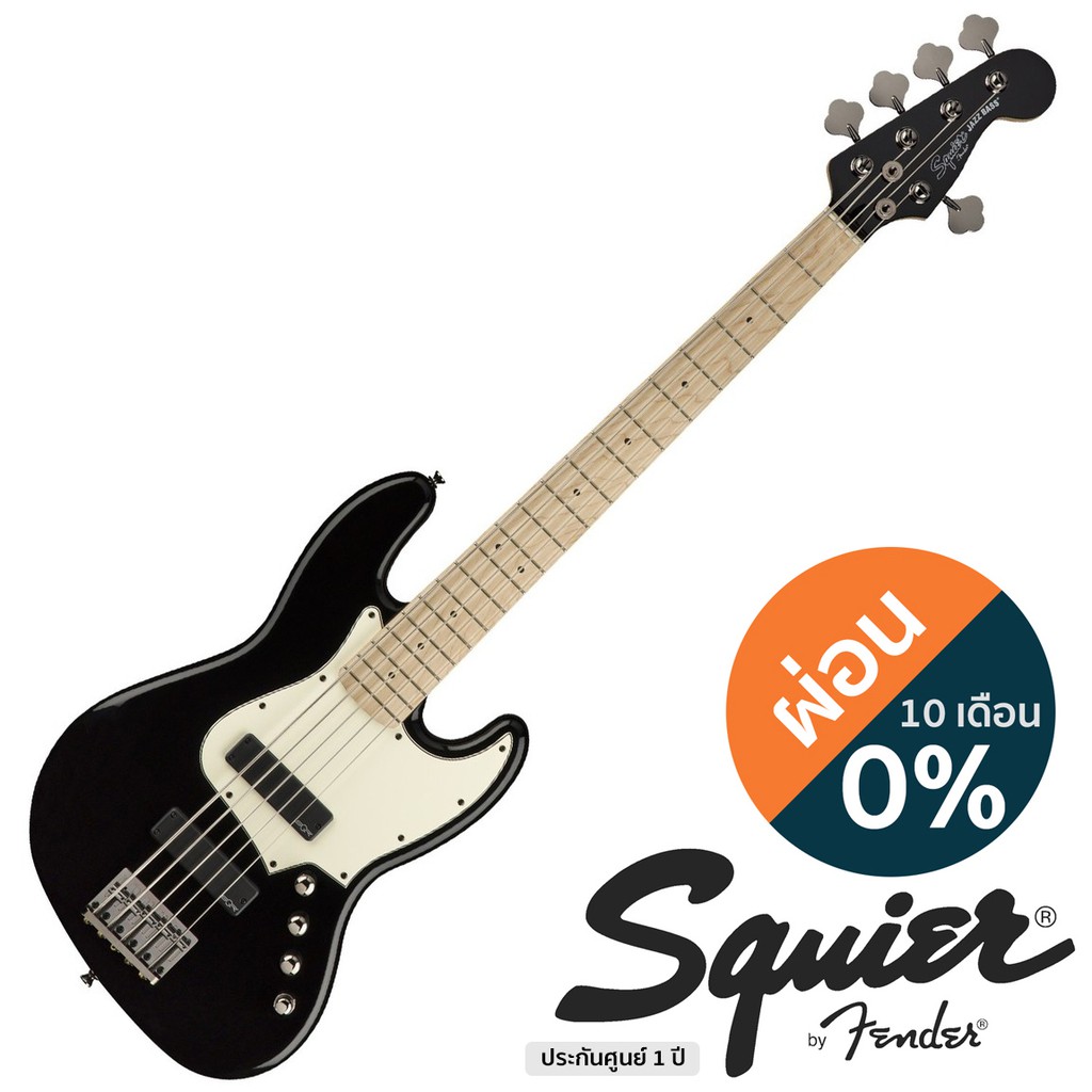 Fender® Squier® Contemporary Active Jazz Bass V MN (Black) แบบใส่ถ่าน คอไม้เมเปิ้ล (0370460506) ** ประกันศูนย์ 1 ปี **